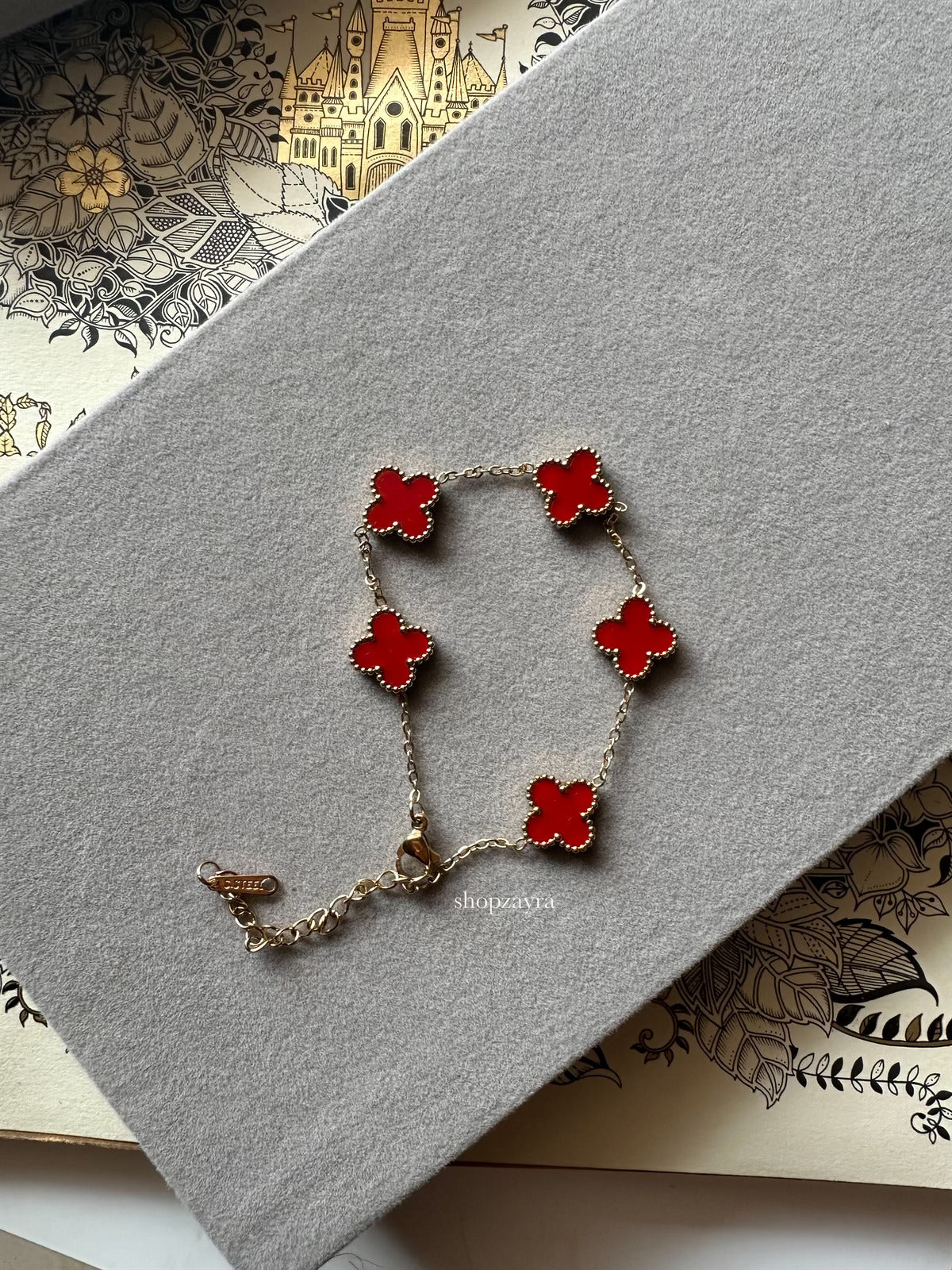 Gold Plated Red Clover Bracelet