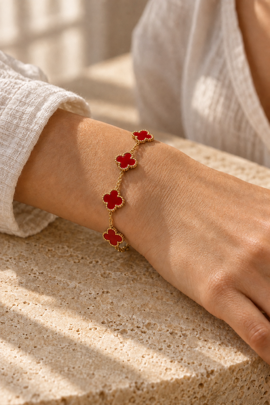 Gold Plated Red Clover Bracelet
