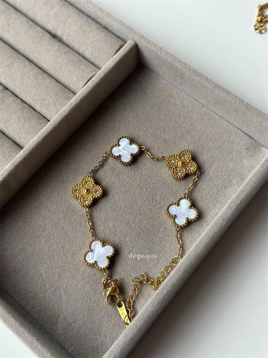 White and Gold Clover Bracelet