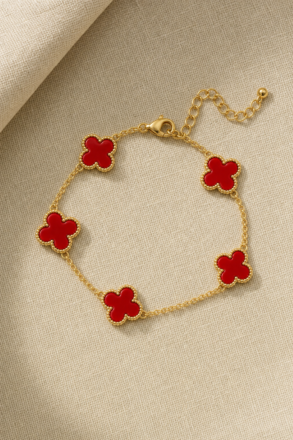 Gold Plated Red Clover Bracelet