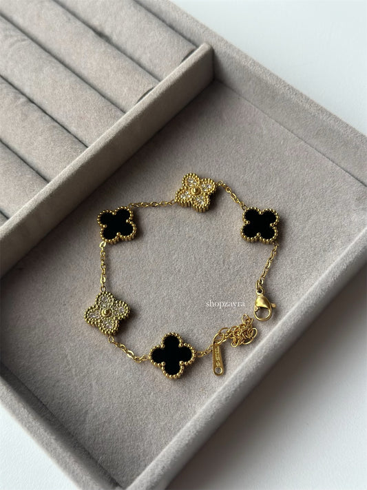 Black and Gold Clover Bracelet