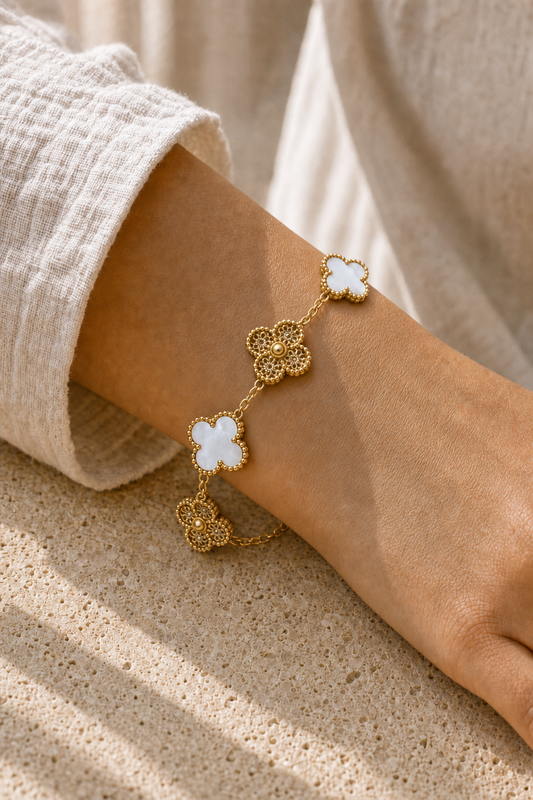 White and Gold Clover Bracelet