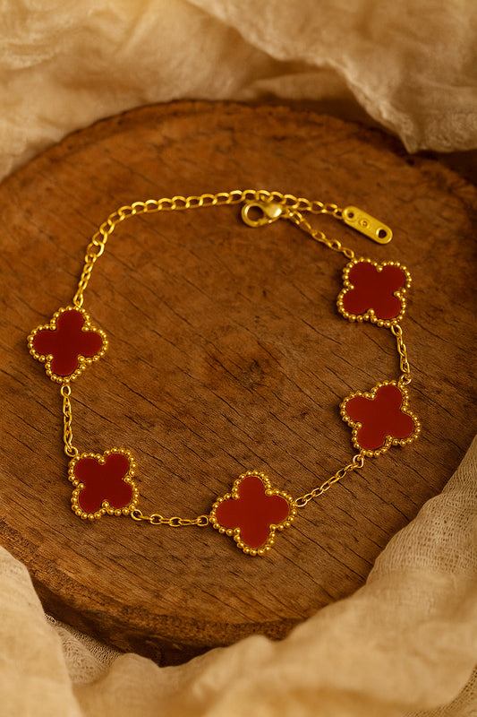 Gold Plated Red Clover Bracelet