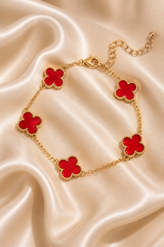 Gold Plated Red Clover Bracelet