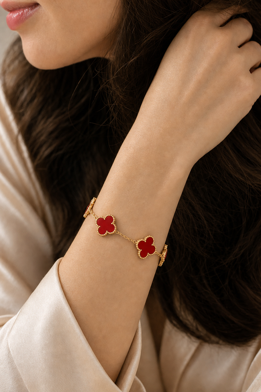 Gold Plated Red Clover Bracelet