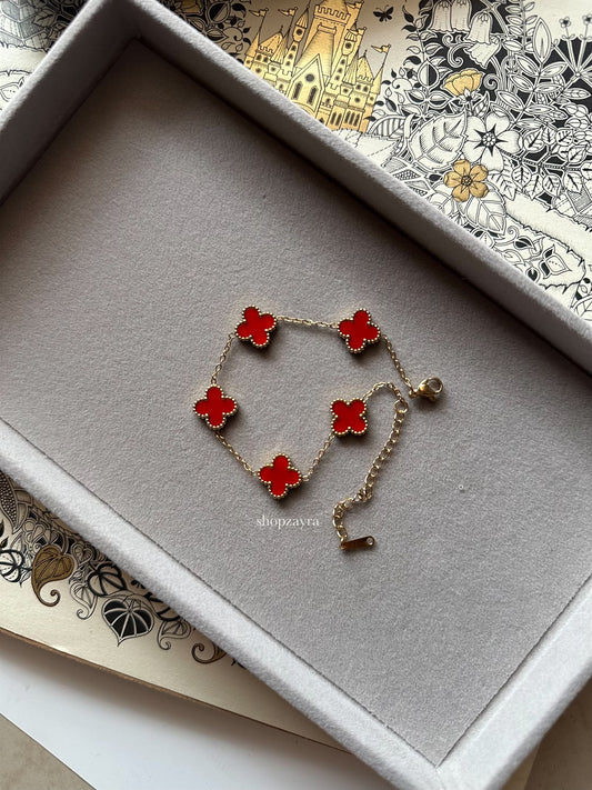 Gold Plated Red Clover Bracelet